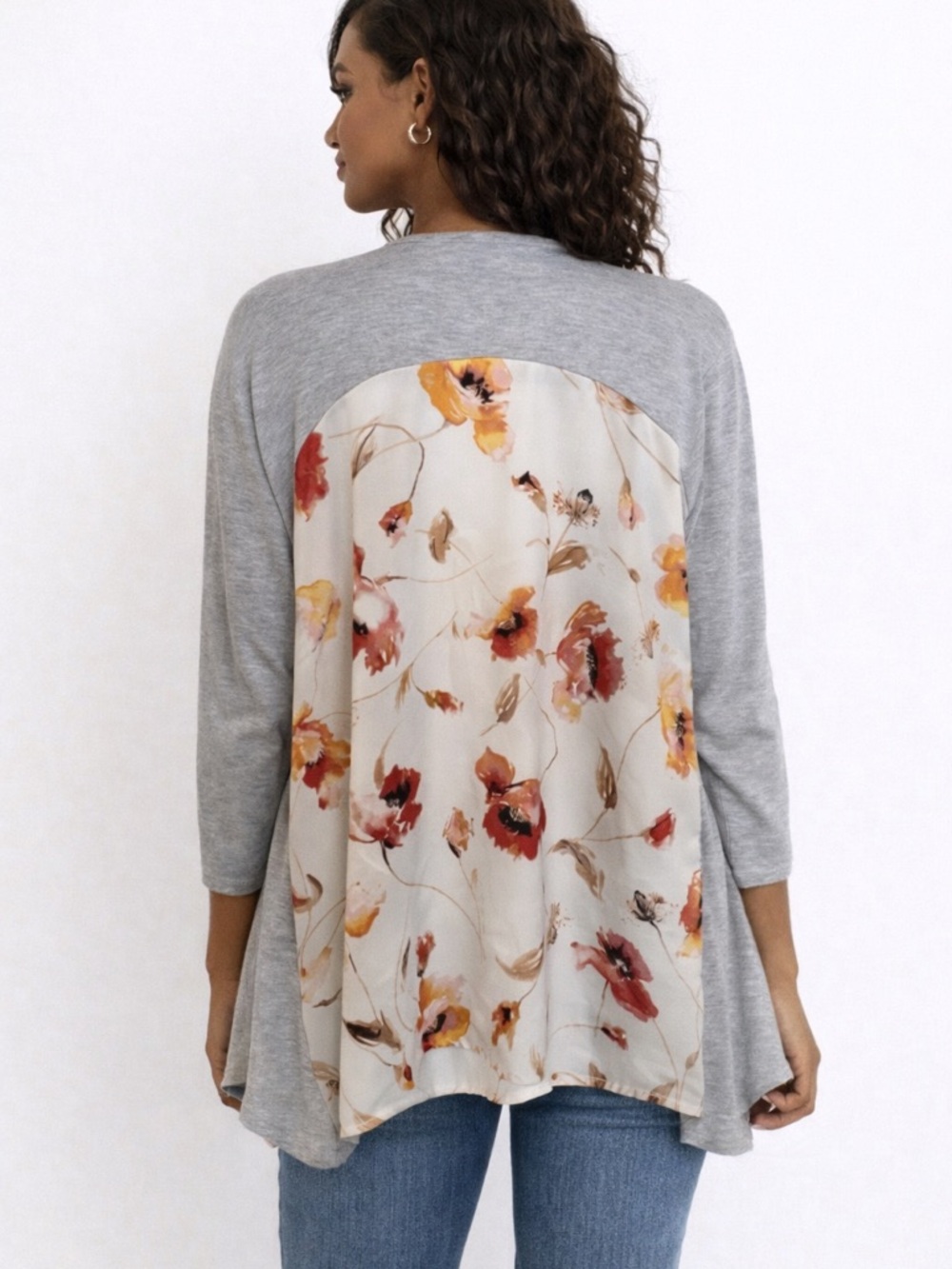 Maurices Light Weight Floral Gray Open Cardigan